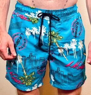 Forever 21 L A Gear Mens Small Swim Trunks Shorts Size Blue Tropical Colorful
